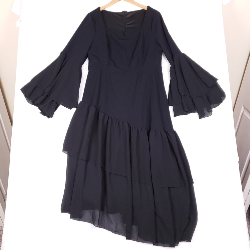 SHEIN CURVE Bell Sleeve Asymmetrical‎ Midi Dress 1XL Black